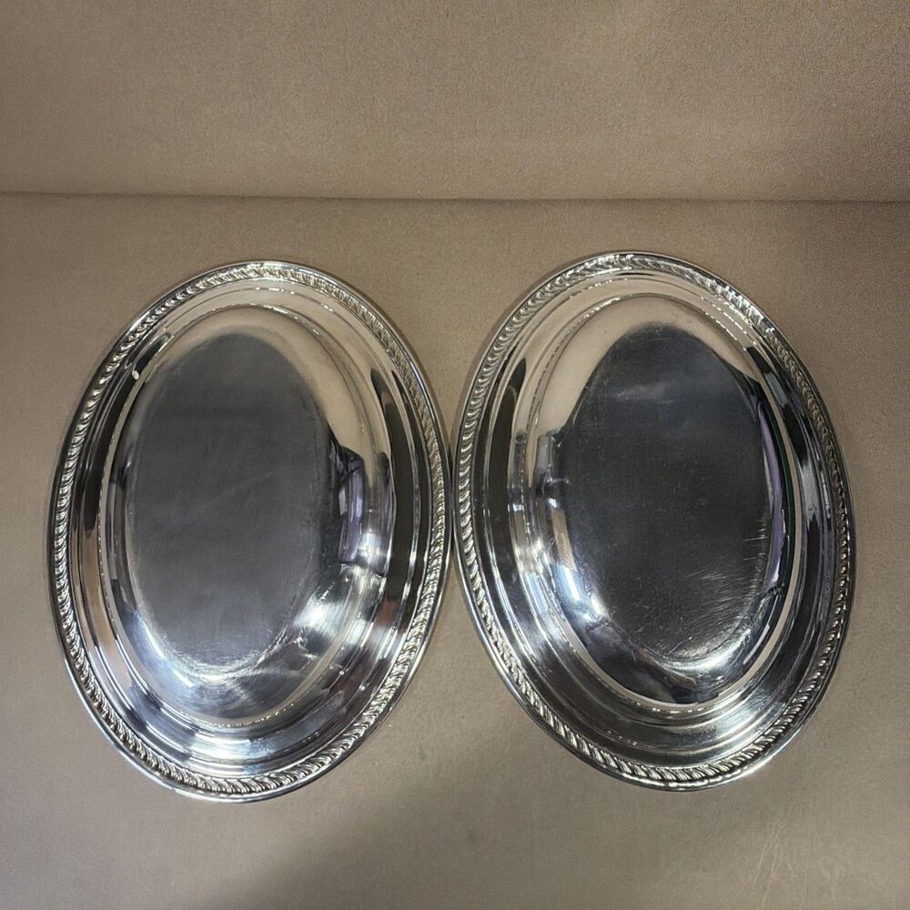 Vintage WM Rogers 2 Vegetable Serving Bowls Oval Silver Plate - Picture 8 of 8